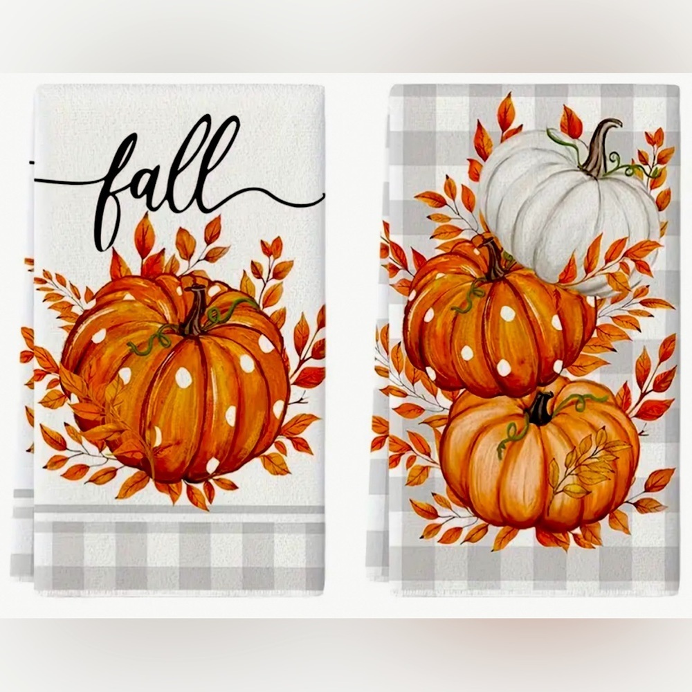 Two Microfiber Pumpkin Dish Towels